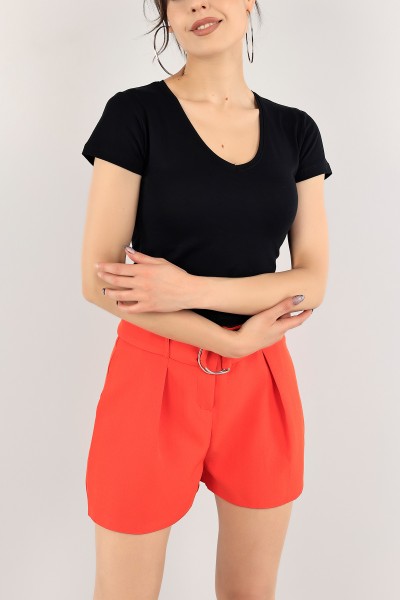 Siyah V Yaka Bayan Crop Tişört 115274