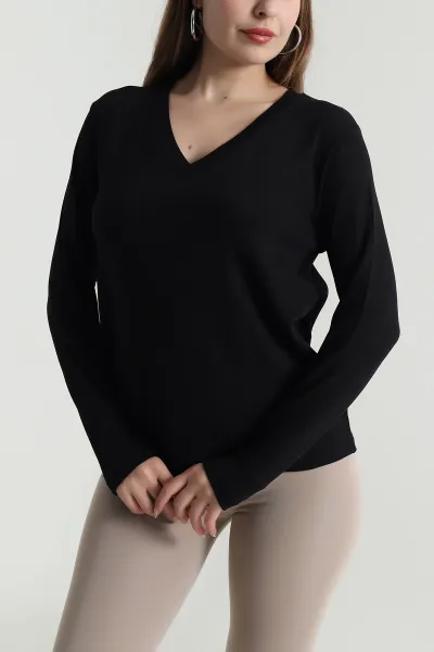 Siyah V Yaka Çilek Kadın Bluz 489929