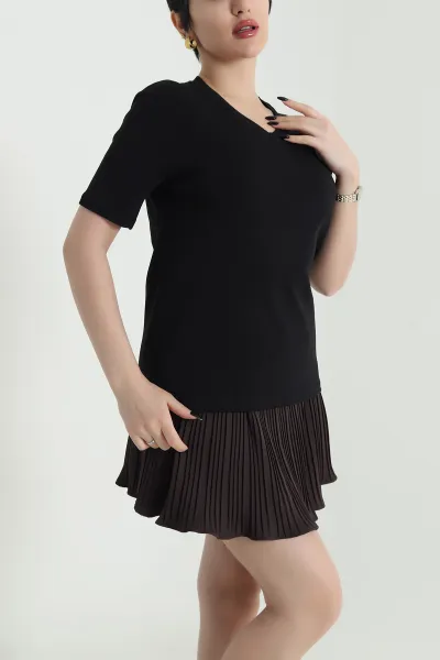 Siyah V Yaka İnterlok Kadın Tişört 453732