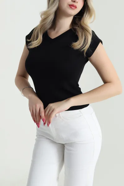 Siyah V Yaka Kadın Bluz 476504