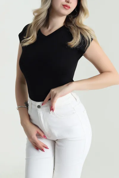 Siyah V Yaka Kadın Bluz 476504