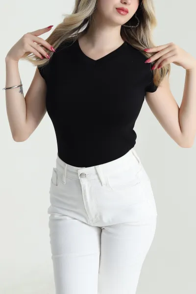 Siyah V Yaka Kadın Bluz 476504