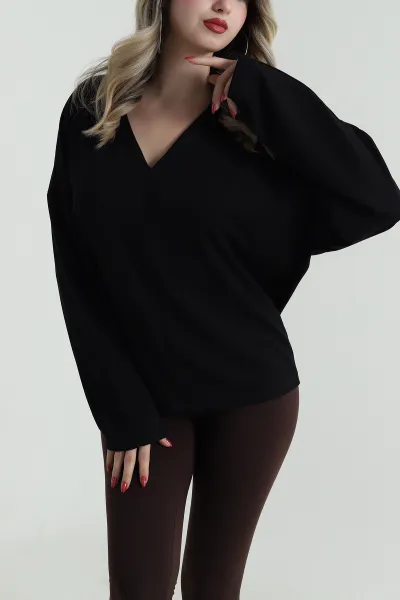 Siyah V Yaka Oysho Kadın Bluz 485751