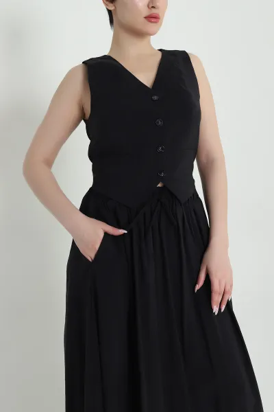 Siyah V Yaka Tencel Kadın İkili Takım 462585
