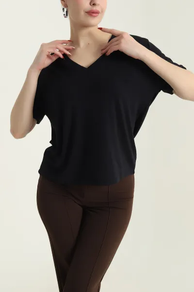 Siyah V Yaka Viskon Kadın Bluz 428414