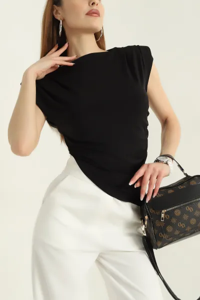 Siyah Vatkalı Büzgülü Sandy Kadın Bluz 357252
