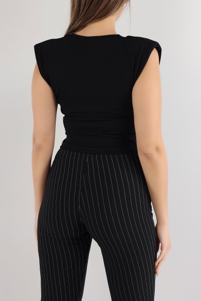 Siyah Vatkalı Crop Bluz 167807