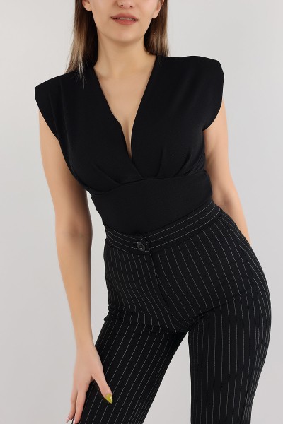 Siyah Vatkalı Crop Bluz 167807