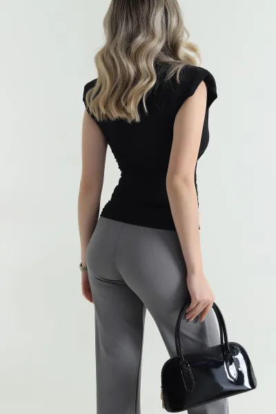 Siyah Vatkalı Dantelli Kadın Sandy Bluz 465555