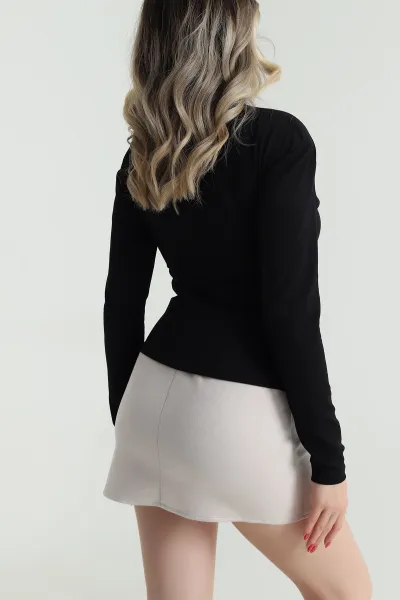 Siyah Vatkalı Düğmeli Modal Kadın Bluz 484988