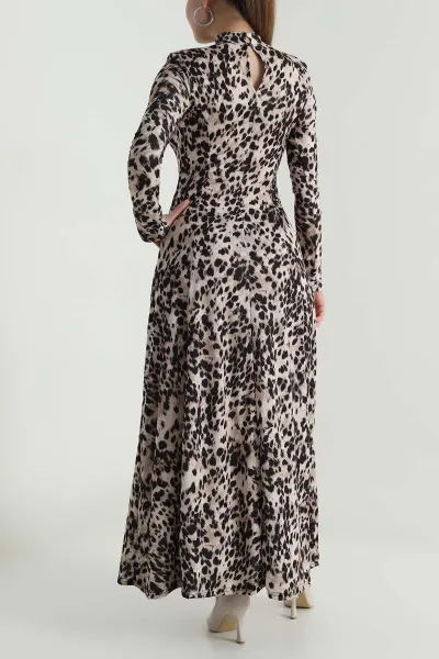 Siyah Vatkalı Leopar Desen Kadın Elbise 496430