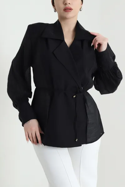 Siyah Vatkalı Tencel Kadın Gömlek Bluz 451992
