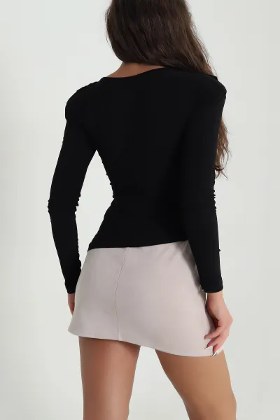 Siyah Vatkalı Tokalı Sandy Kadın Bluz 484958