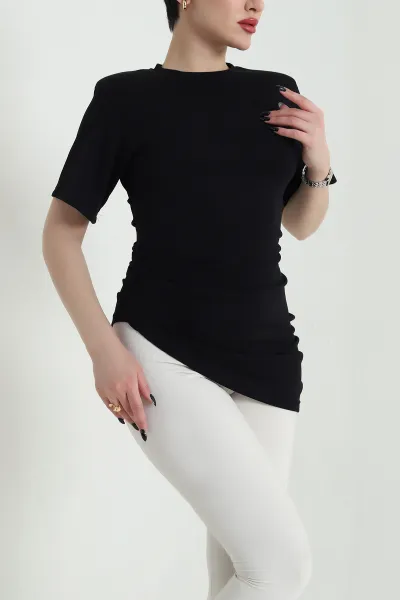 Siyah Vatkalı Yanı Büzgülü Modal Kadın Bluz 451616