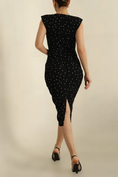 Siyah Vatkalı Yırtmaçlı Krep Elbise 261480