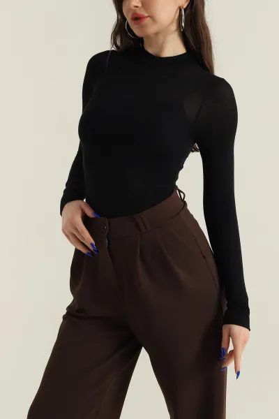 Siyah Viskon Likralı Kadın Bluz 426525