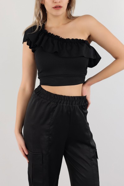 Siyah Volanlı Bluz 171766