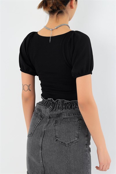 Siyah Yaka Detay Crop Bluz 30592