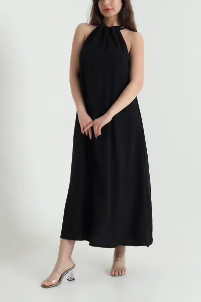 Siyah Yaka Detay Kolsuz Aerobin Kadın Elbise 456975