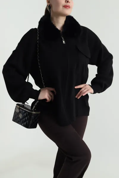 siyah-yaka-kurklu-fermuarli-kadin-triko-hirka-495446