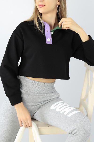 Siyah Yakalı Bayan Pamuk Sweat 53529