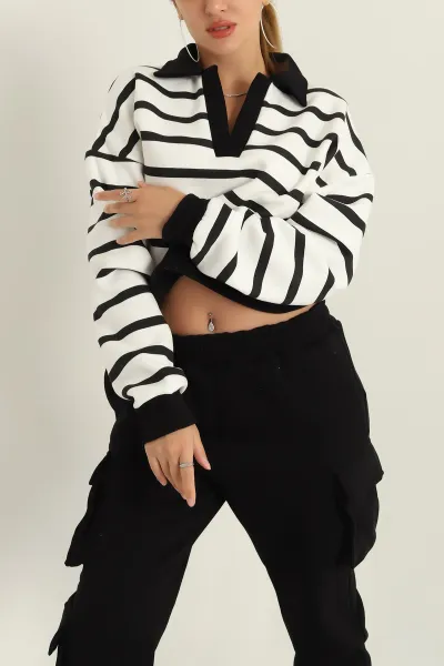 Siyah Yakalı İçi Şardonlu Sweat 300662