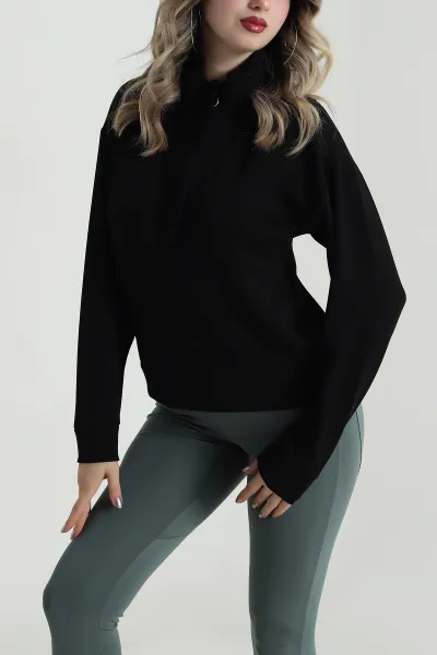 Siyah Yakası Fermuarlı Modal Kadın Sweat 488253