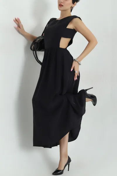 Siyah Yan Bant Detay Kadın Modal Elbise 374562