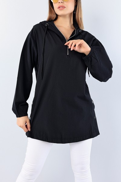 Siyah Yan Çıtçıtlı Fermuarlı Tunik 75111
