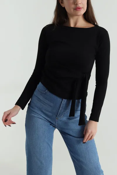 Siyah Yanı Bağlamalı Kadın Bluz 499587