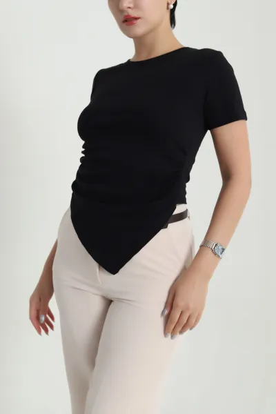 Siyah Yanı Büzgülü Kadın Bluz 479735