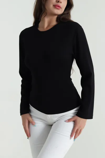 Siyah Yanı Büzgülü Modal Kadın Bluz 484397
