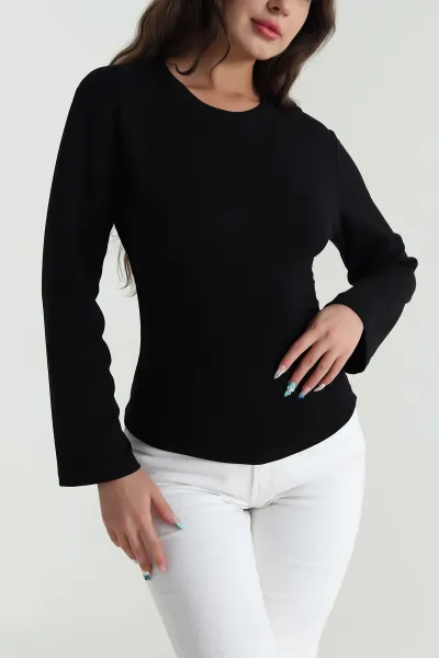 Siyah Yanı Büzgülü Modal Kadın Bluz 484397