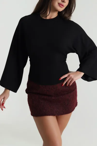 Siyah Yanı Büzgülü Modal Kadın Bluz 491258