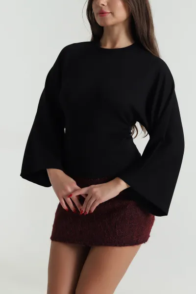 Siyah Yanı Büzgülü Modal Kadın Bluz 491258
