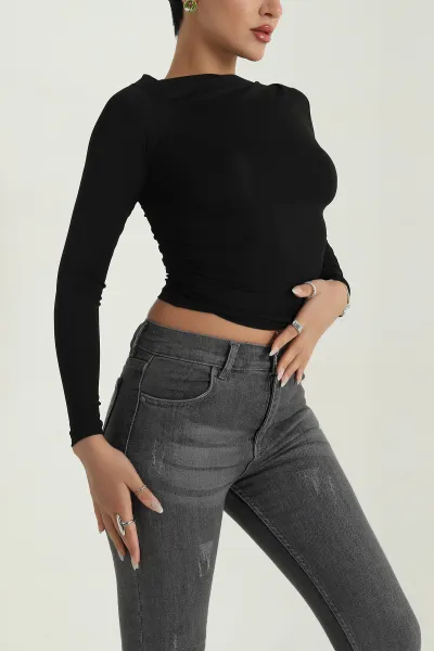 Siyah Yanı Büzgülü Sandy Kadın Bluz 387586