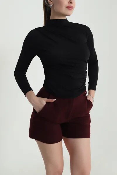 Siyah Yanı Büzgülü Sandy Kadın Bluz 491338