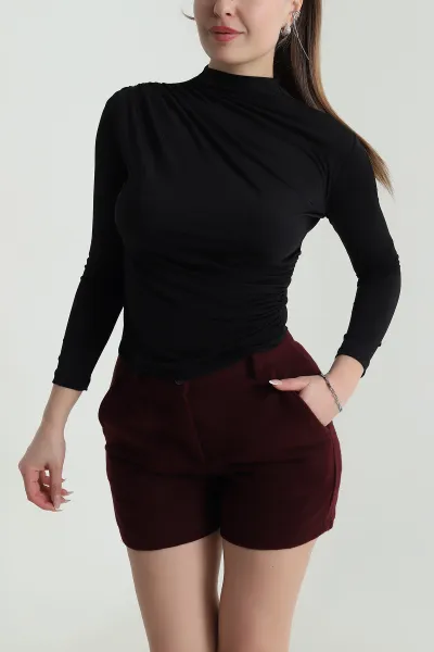 Siyah Yanı Büzgülü Sandy Kadın Bluz 491338