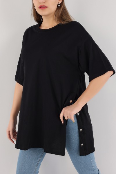 Siyah Yanı Çıtçıtlı Bayan Tişört 171152