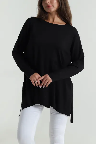 Siyah Yanı Yırtmaçlı Viskon Kadın Tunik 487391