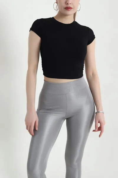 Siyah Yanları Büzgülü Buzzy Kadın Crop 440366
