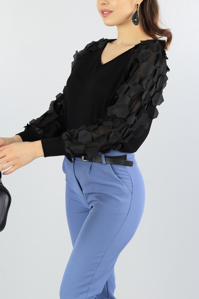Siyah Yaprak Kol Bluz 56174
