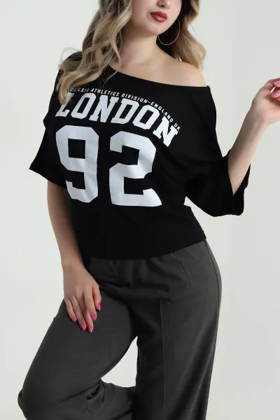 Siyah Yarasa Kol Baskılı Kadın Kristal Bluz 483237