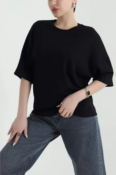 Siyah Yarasa Kol Modal Kadın Bluz 444210