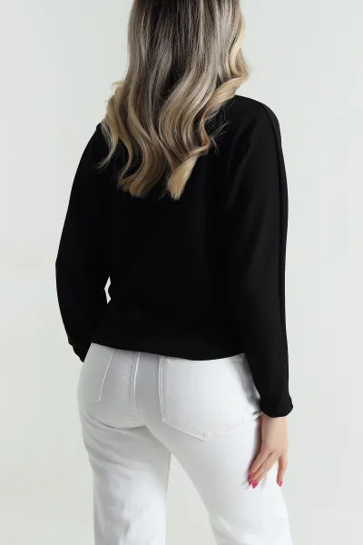 Siyah Yarasa Kol Modal Kadın Bluz 483064