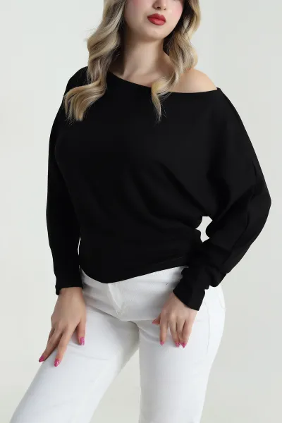 Siyah Yarasa Kol Modal Kadın Bluz 483064