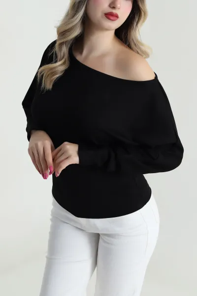 Siyah Yarasa Kol Modal Kadın Bluz 483064