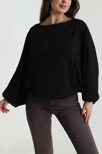 Siyah Yarasa Kol Salaş Modal Kadın Bluz 490126