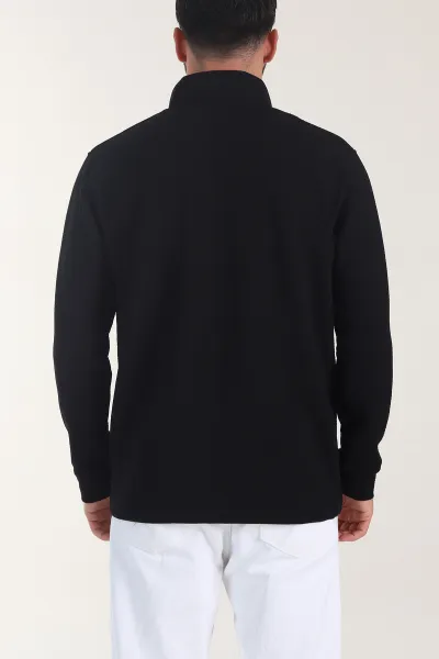 Siyah Yarım Fermuarlı Dik Yaka Dokulu Erkek Sweatshirt 406819