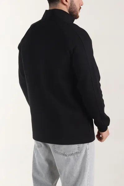 Siyah Yarım Fermuarlı Dik Yaka Erkek Sweatshirt 404801